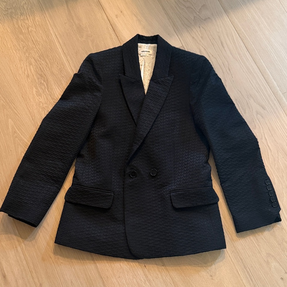 Zadig & Voltaire Black Double-Breasted Textured Blazer